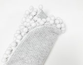PreOrder(leave note when need by) Waffle Knit baby blanket, Pom Pom swaddle, Pom Pom baby blanket, grey blanket