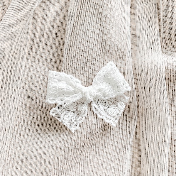 White Lace bow, headband or clip, fall bows, white baby bow