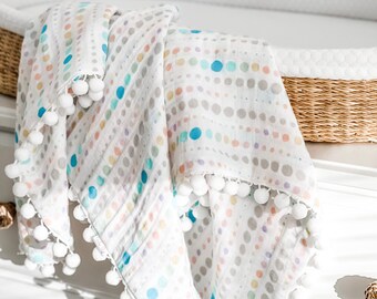 Gauze baby swaddle. Lace baby swaddle blanket, baby blanket, swaddle, white polka dot swaddle