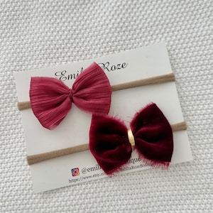Christmas bows, velvet bow, burgundy red bow, headband bow, clip bow, girl accessories