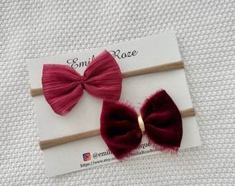 Christmas bows, velvet bow, burgundy red bow, headband bow, clip bow, girl accessories