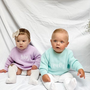 HAT INCLUDED (newborn size)Stylish baby knit sweaters, chunky knit sweater, kids sweater, name embroidery sweater, baby embroidery items,