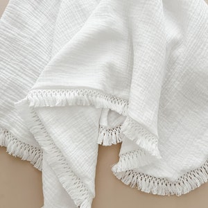 Leichtes, sauberes weißes Swaddle Tuch, weißes Swaddle Tuch, Fransen Decke, Baby Swaddle, erhaltende Decke