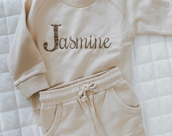 Jogger Set for Kids, 2 piece, Track Suit for Toddlers and baby, cream baby set, personalized track suit set, name embroidery