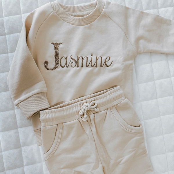 Jogger Set for Kids, 2 piece, Track Suit for Toddlers and baby, cream baby set, personalized track suit set, name embroidery