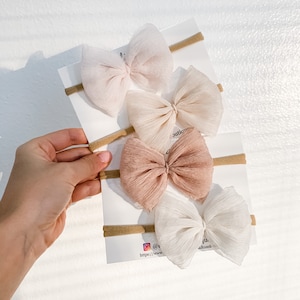 Hand dyed Large soft crinkle chiffon bow, baby accessories, headband or clip, baby bow