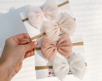 Hand Dyed Crinkle Chiffon Bow, Baby Headband or Clip