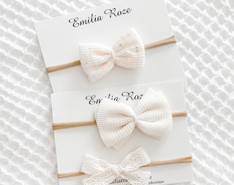 Neutral Cream Baby Bow, Knit or Lace Hairband