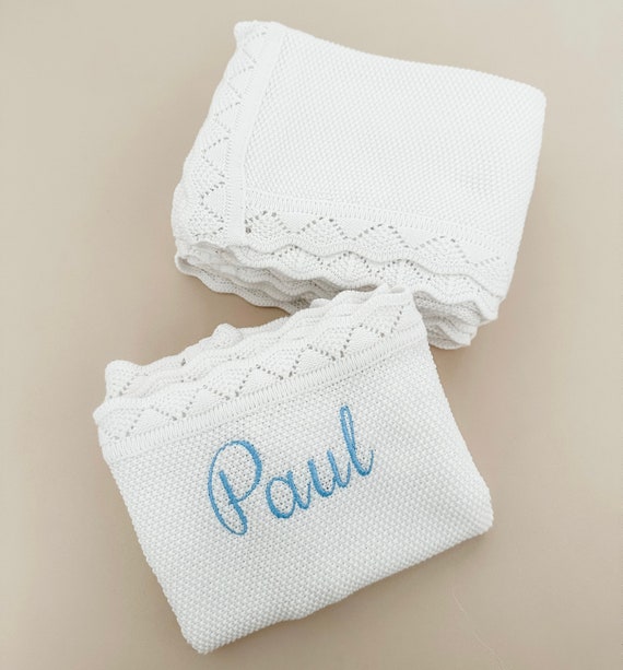 Cotton Baby Knit Blanket White Baby Swaddle Knit Blanket Personalized Baby Blanket Receiving Blanket Baby Cover Etsy Canada