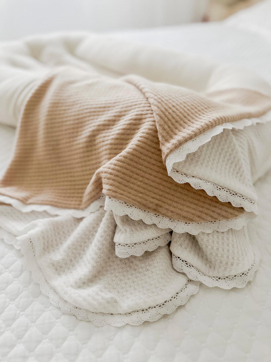 Twotone Waffle Brush Baby Swaddle Blanket, Baby Blanket, Neutral Lace