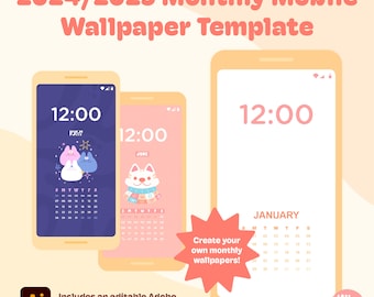 2024/2025 Monthly Mobile Wallpapers Template | For Adobe Illustrator