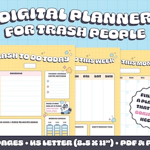 Trash Pals Digitaler Planer | Planer zum Ausdrucken, ADHS freundlich, US Letter, png und pdf Dateien