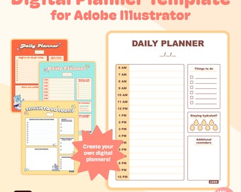 Digital Planner Template | For Adobe Illustrator | Customizable, Printable, Productive Organizer, Monthly, Weekly, Daily Templates