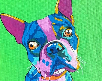 Hand-Painted Pop Art Pet Portrait on Canvas, Custom Animal Painting
