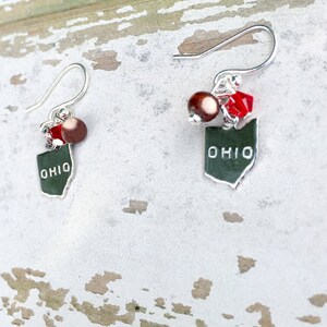 State of Ohio Earrings with tiny Buckeye