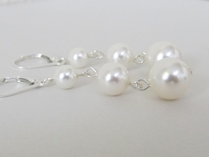 Three Pearl Swarovski Drop earrings-White | Etsy