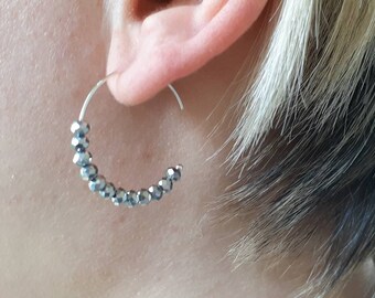 Silver Beaded Endless Hoops