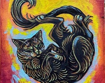Schwarzes Kätzchen | Originalgemälde auf Leinwand