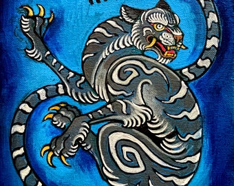 Tigre gris | peinture originale sur toile