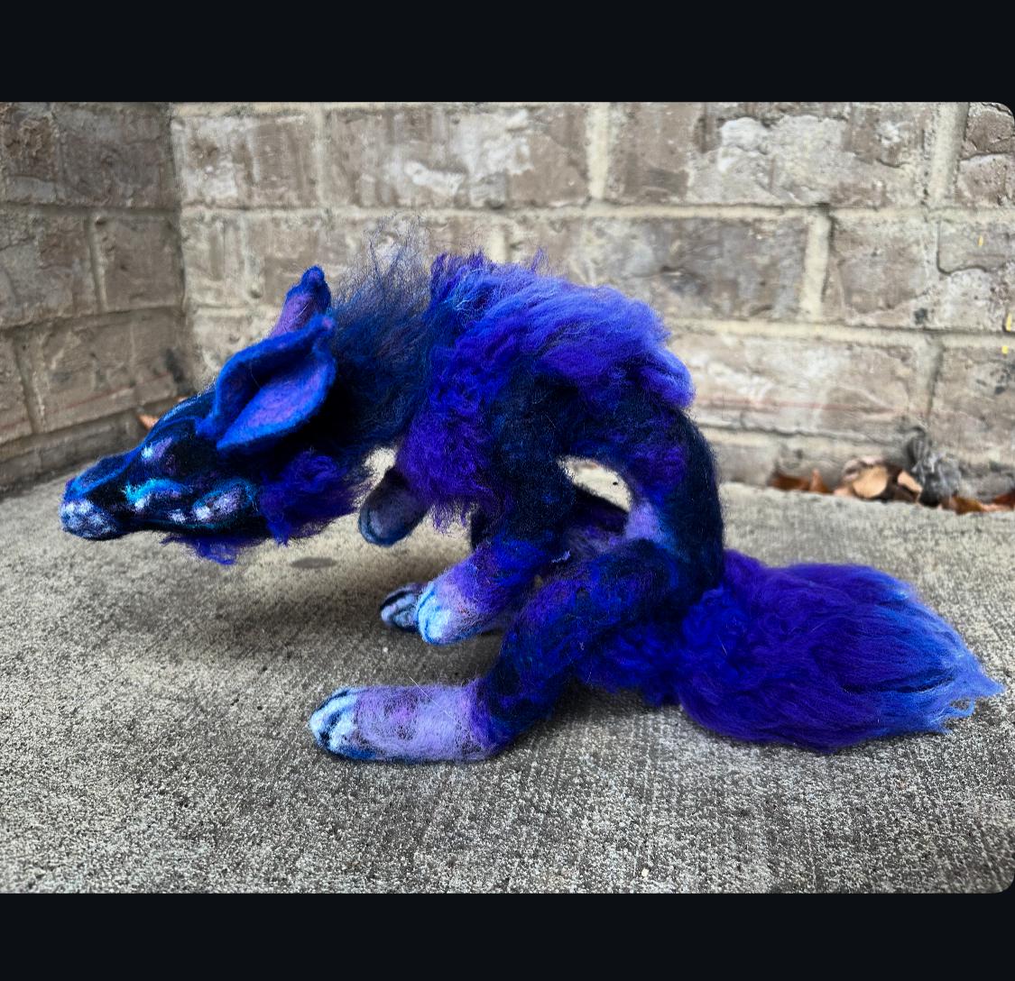 Purple Fox  | mixed media posable needle felted sculpture