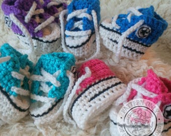 Crochet Baby Slippers Pattern PDF - Baby Converse Shoes, Digital Download
