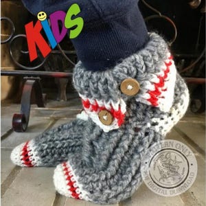 Crochet Kids Slippers Pattern PDF - Sock Monkey Slippers, Digital Download