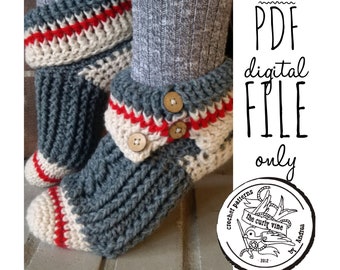 Sock Monkey Slippers PDF Crochet Pattern