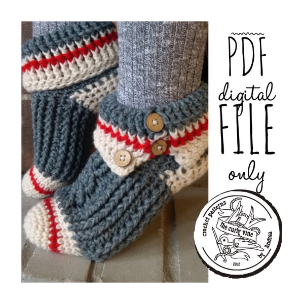 Sock Monkey Slippers PDF Crochet Pattern