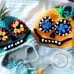 Crochet Hat Pattern PDF - Sugar Skull Hat, Digital Download