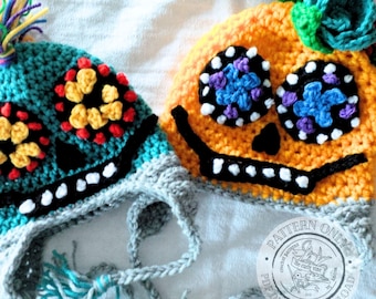 Crochet Hat Pattern PDF - Sugar Skull Hat, Digital Download