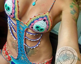 Crochet Swimsuit Pattern PDF - Sugar Skull Monokini, Digital Download