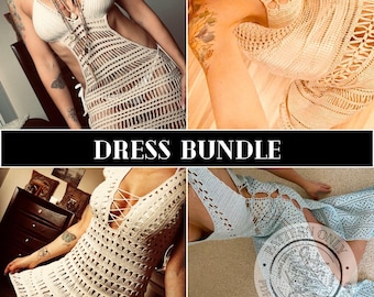Crochet Dress Pattern Bundle PDF - 4 Boho Dress Patterns, Digital Download