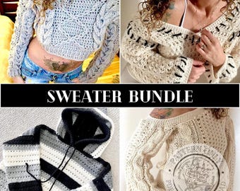 Crochet Sweater Pattern Bundle PDF - 4 Patterns in one, Digital Download