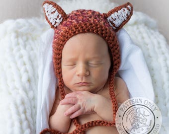 Crochet Baby Photo Prop Pattern PDF - Newborn Fox Hat, Digital Download