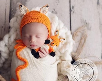 Crochet Baby Set Pattern PDF - Baby Fox Photography Prop, Digital Download