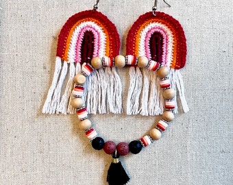 Boho Rainbow Crochet Macramé Earrings