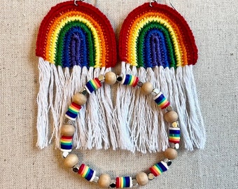 Boho Rainbow Crochet Macramé Earrings