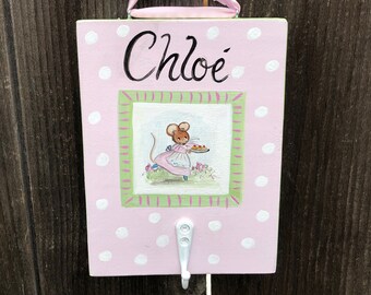 kids backpack holder, key hook, kids towel hook, kids robe hook, hand painted kids robe hook, baby shower gifts, kids coat hook