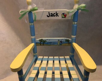 surf rocking chair, painted beach rocking chair, hand painted child's rocker