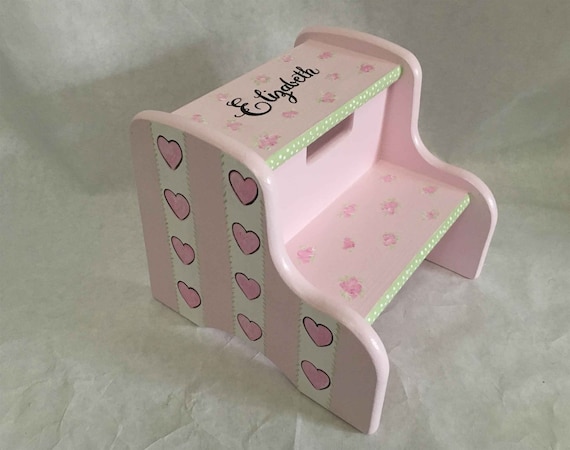 Kids Painted Step Stools Hearts and Flowers Step Stool Bathroom