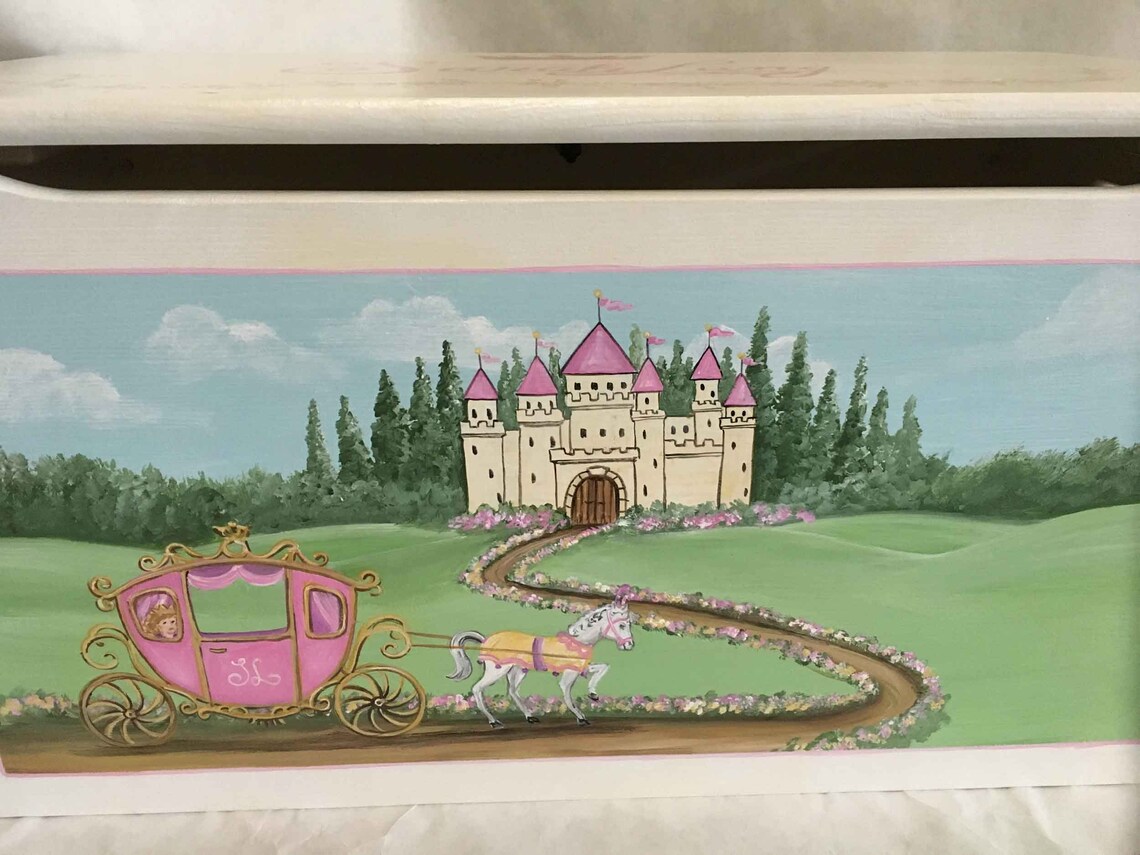Castle Toy Box Custom Toy Chest Hand Painted Toy Box Girls Etsy