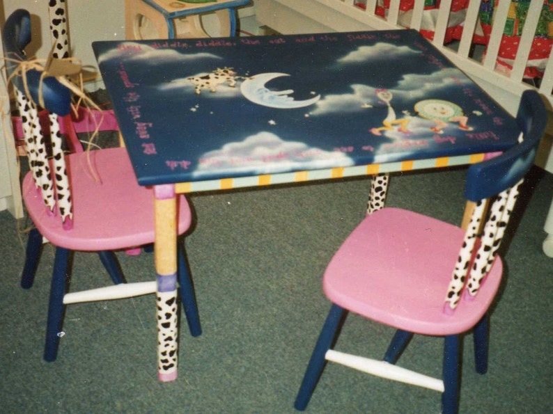 Hey diddle hand painted kids table diddle table /& chair set toddlers table and chairs hand painted furniture