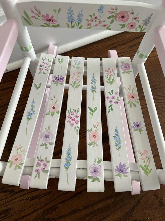 Spring Flowers Rocking Chair, Toddler Rocker, Hand Painted Rocking