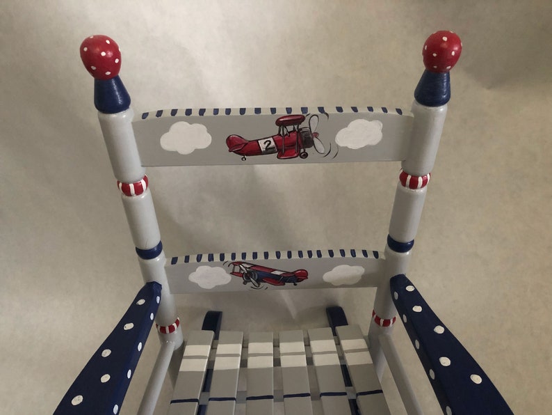 Airplane Rocking Chair, Hand Painted Child's Rocking Chair, Baby Shower ...