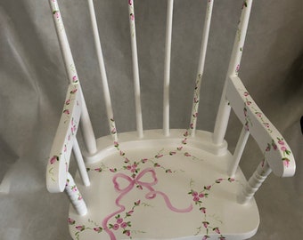 bows and flowers rocker, hand painted children's furniture, baby shower gift, girls rocking chair