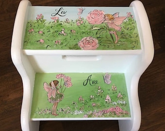 kids step stool, girls step stool, fairies step stool, hand painted step stool, personalized step stools