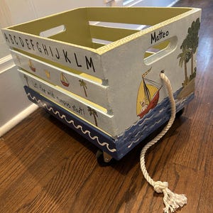 painted book or toy crate, new baby gifts, hand painted kids furniture
