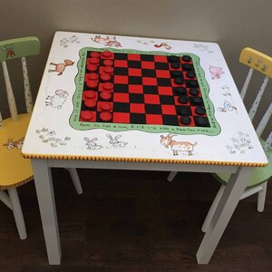 Child's Table and Chair Set, Checker Table Set, Farm Animals Checker ...