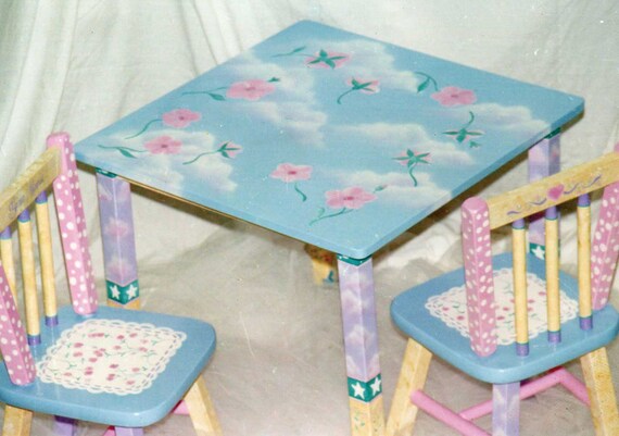 Whimsical Table And Chair Set Hand Painted Flower Table Set Etsy