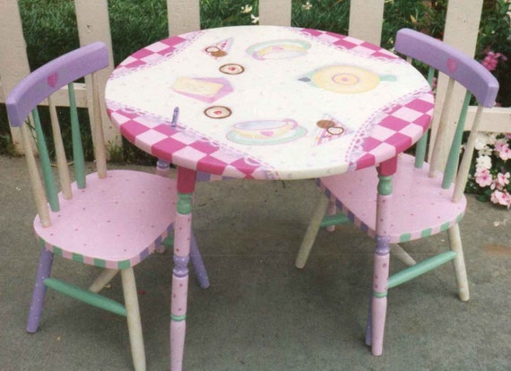 Hand Painted Tea Time Table Chair Set Girls Table And Etsy